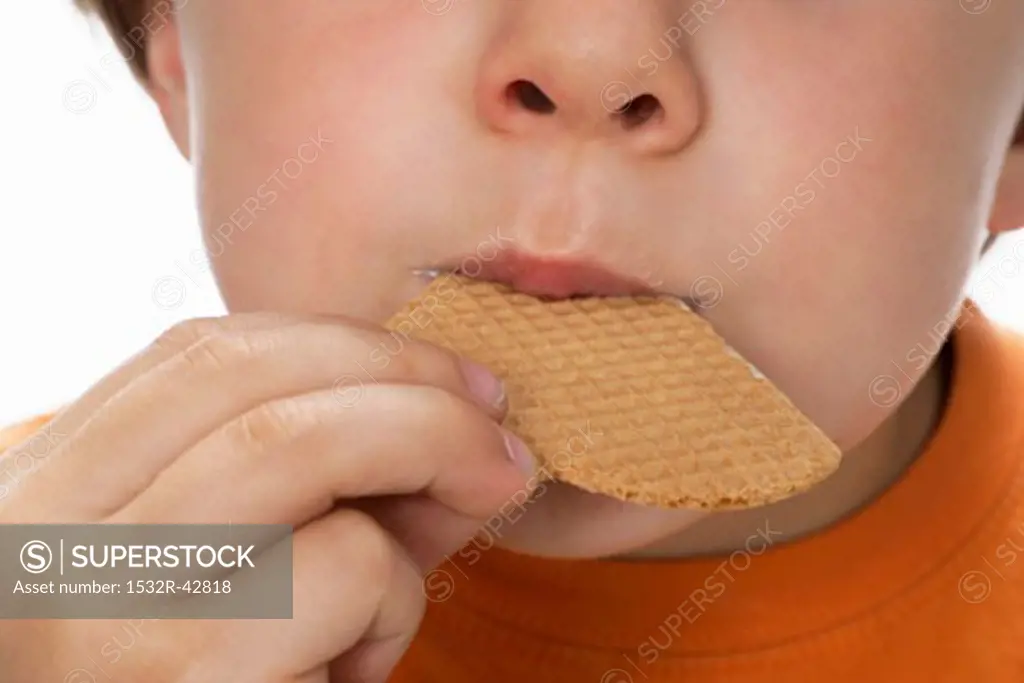 Boy biting an ice cream wafer