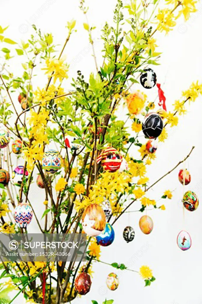 Easter eggs hanging on Easter branches