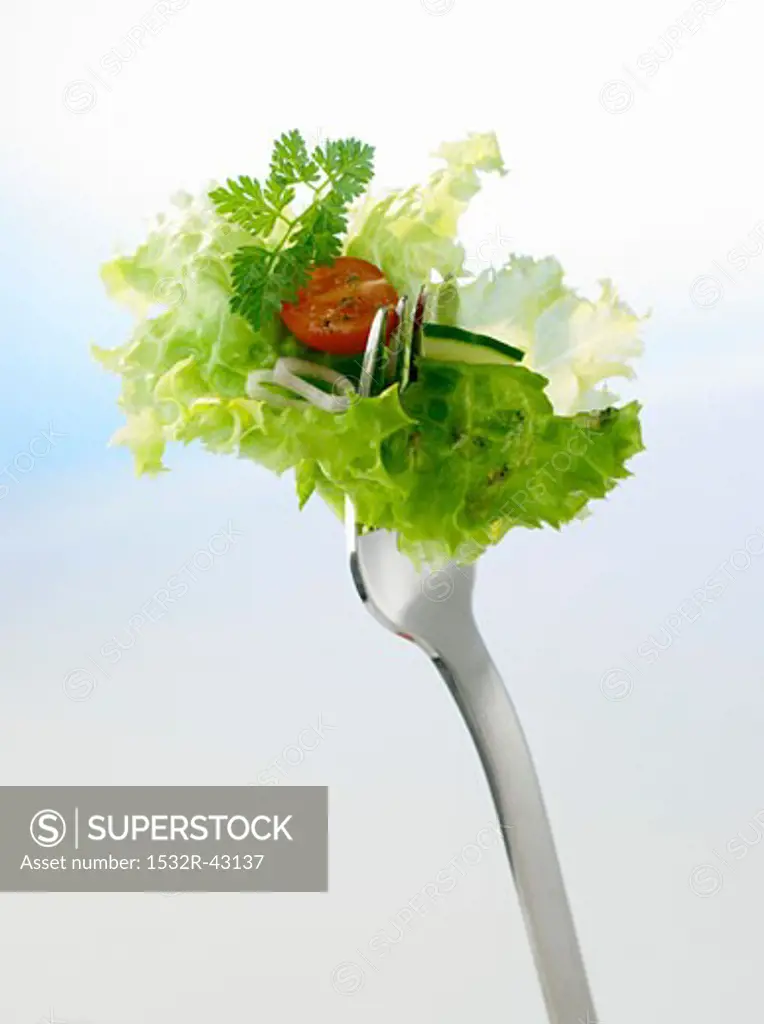 Salad on fork