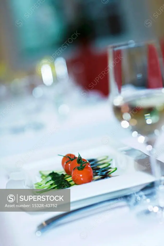 Appetiser: tomatoes, courgettes, balsamic vinegar & pesto