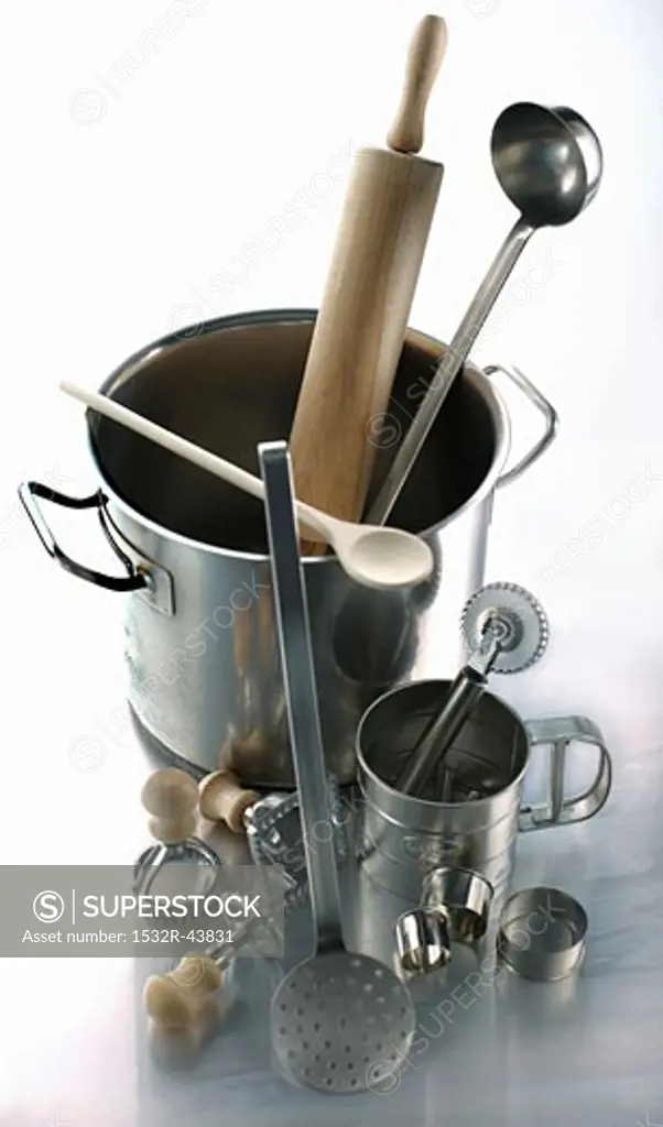 Various utensils for making pasta dishes