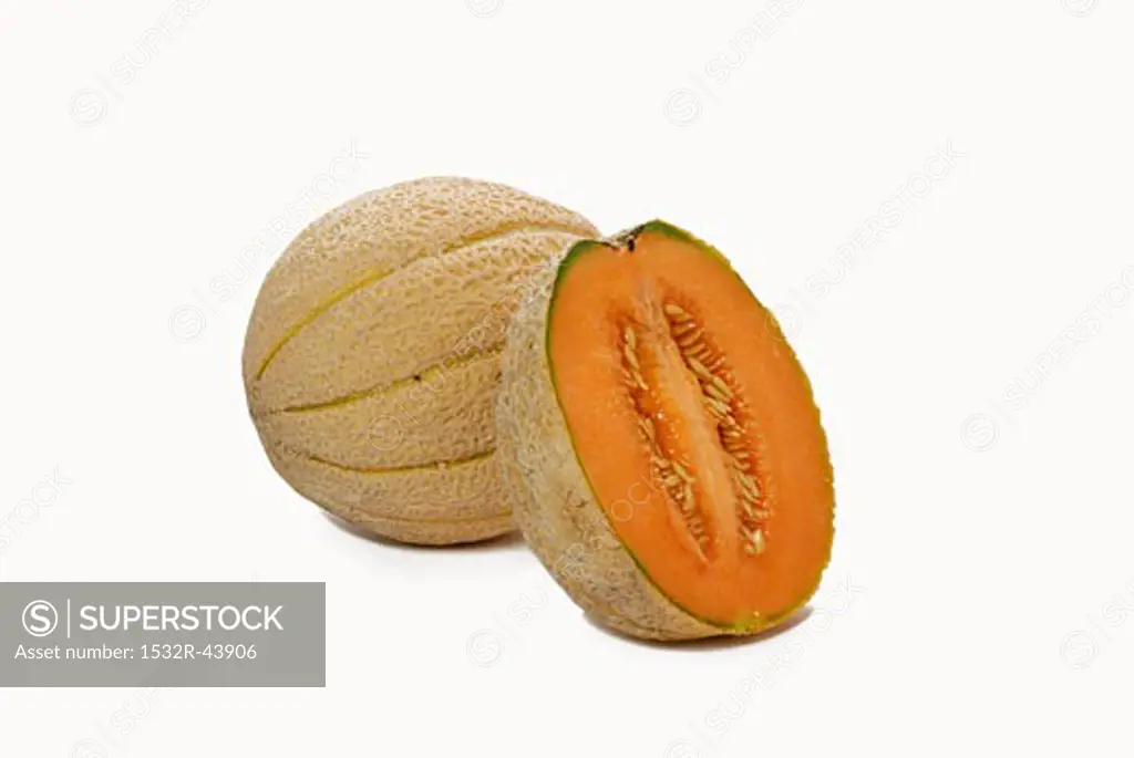 Netted melon, whole and half