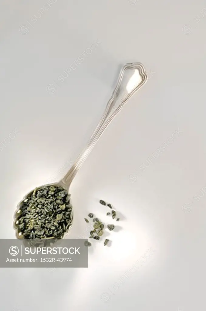 Green tea on spoon