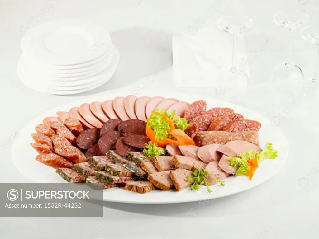 Cold cut platter with various types of sausage