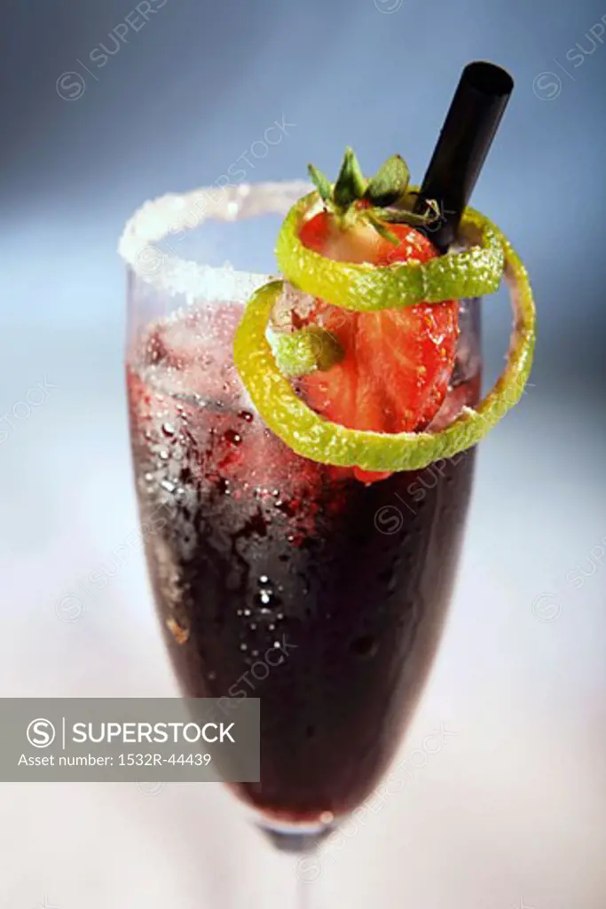 Sangria in sparkling wine glass with sugared rim