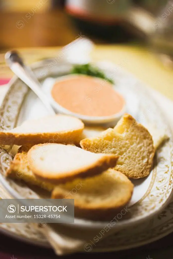 Toasted bread with fish and cheese spread