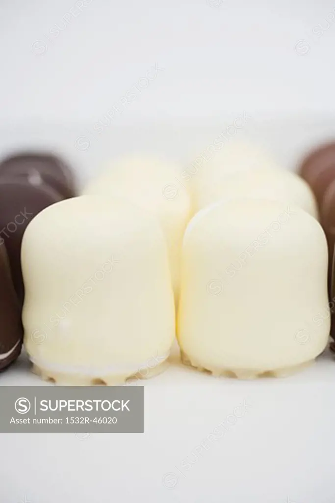 White and dark chocolate-covered marshmallow wafers
