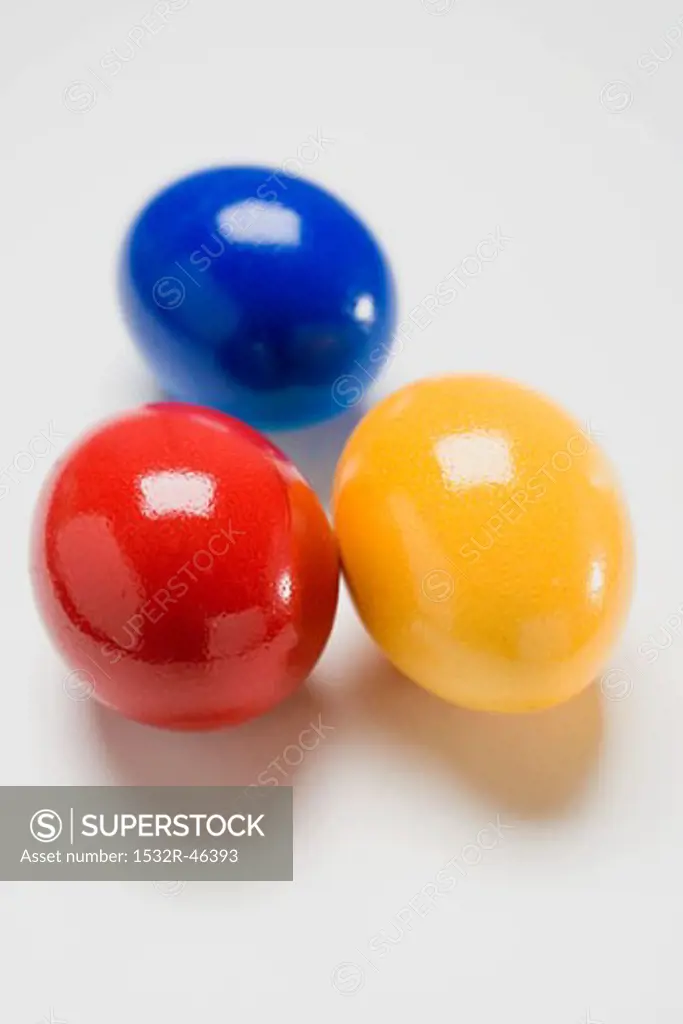 Three coloured eggs