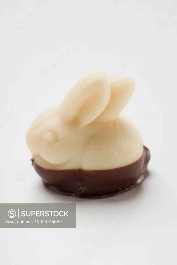 Marzipan Easter Bunny, half-coated in chocolate