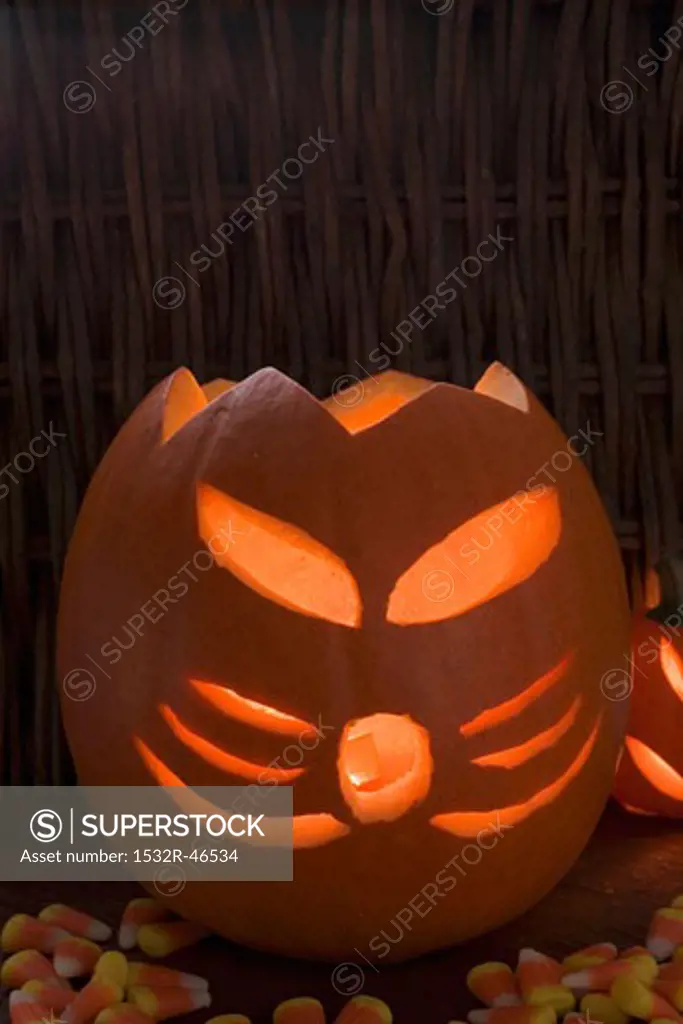 Pumpkin lanterns and candy corn for Halloween