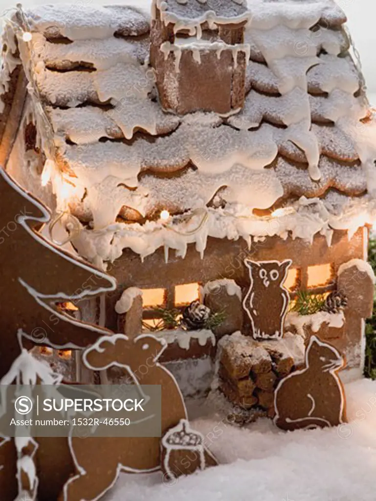 Gingerbread house with gingerbread animals