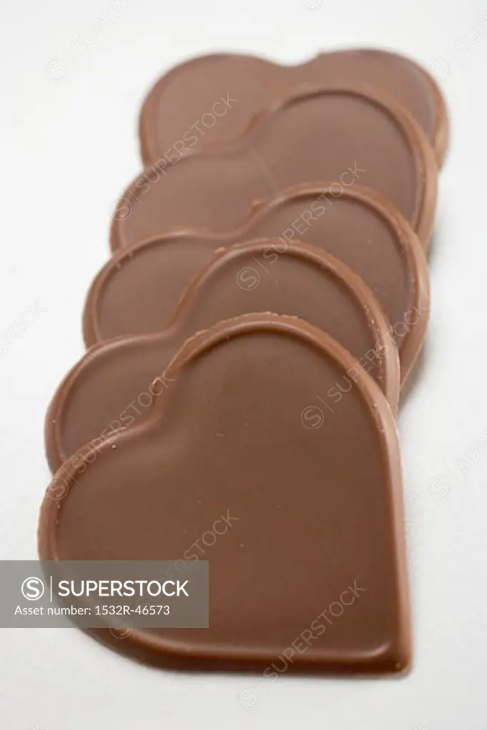 Chocolate hearts in a row