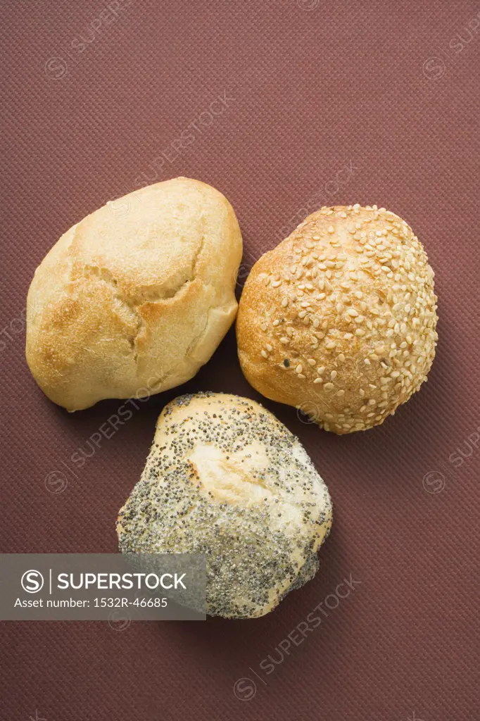 Three different bread rolls
