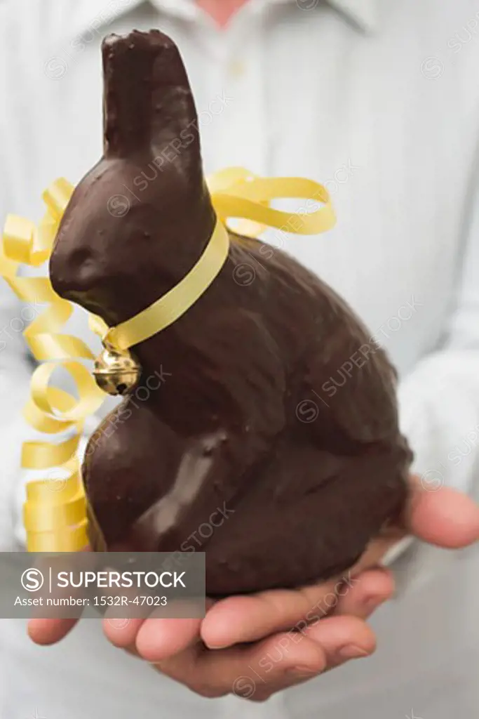 Hands holding chocolate Easter Bunny