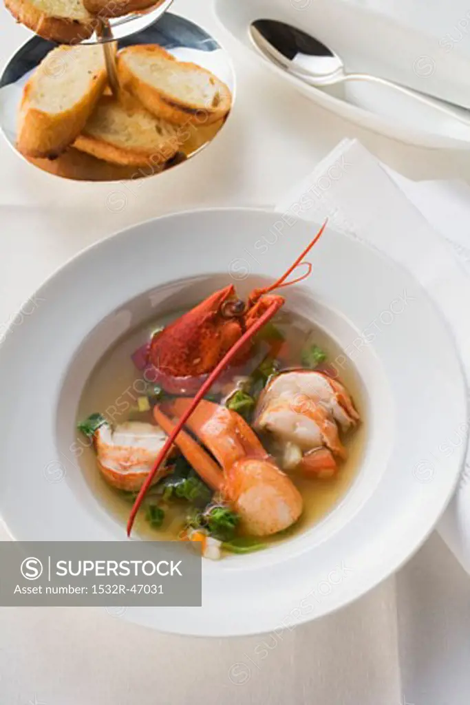 Lobster soup and toasted bread