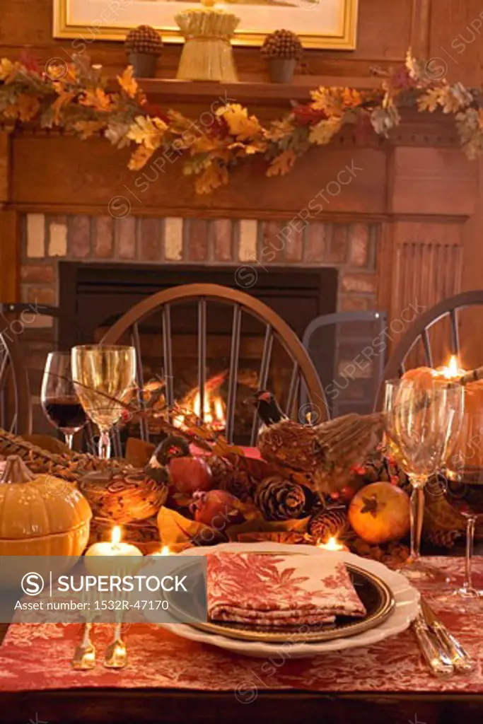 Thanksgiving table with autumn decorations (USA)