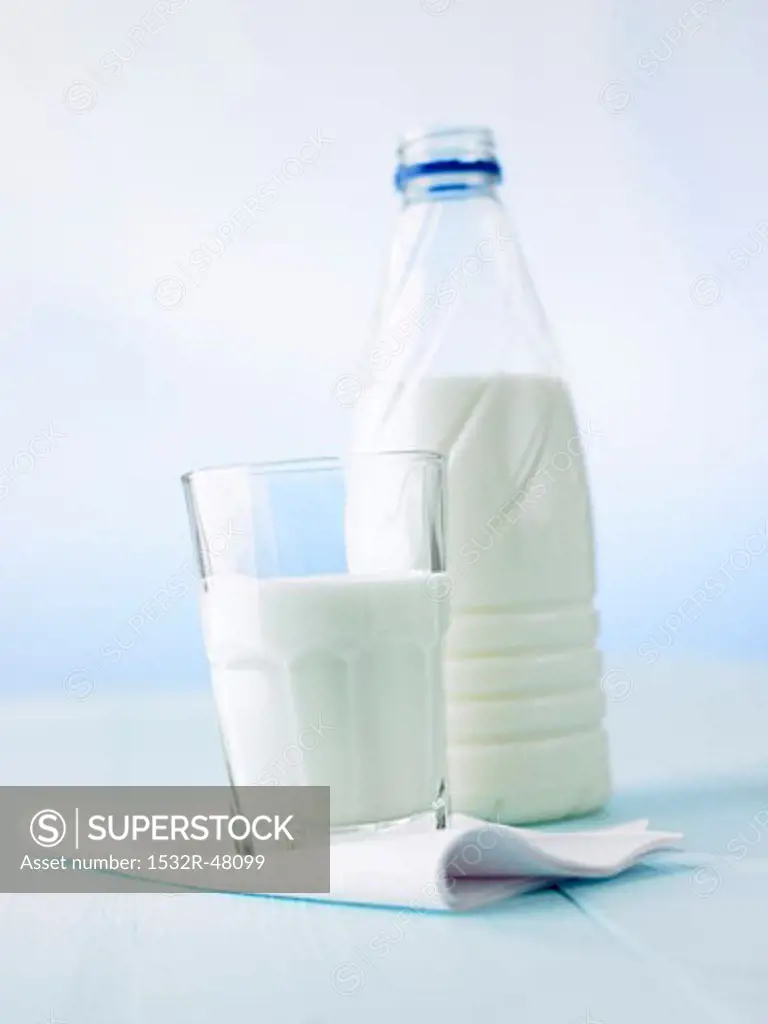 Glass of milk and bottle of milk