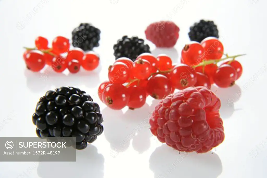Blackberries, raspberries and redcurrants
