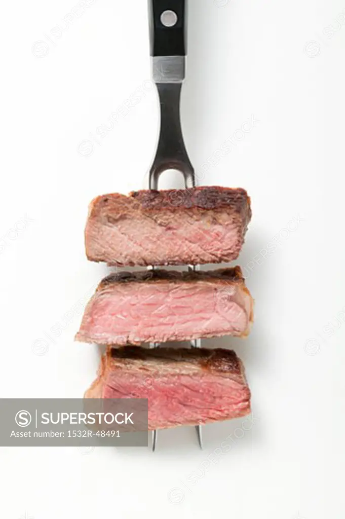 Rump steak cooked to different degrees (rare, medium, well done)