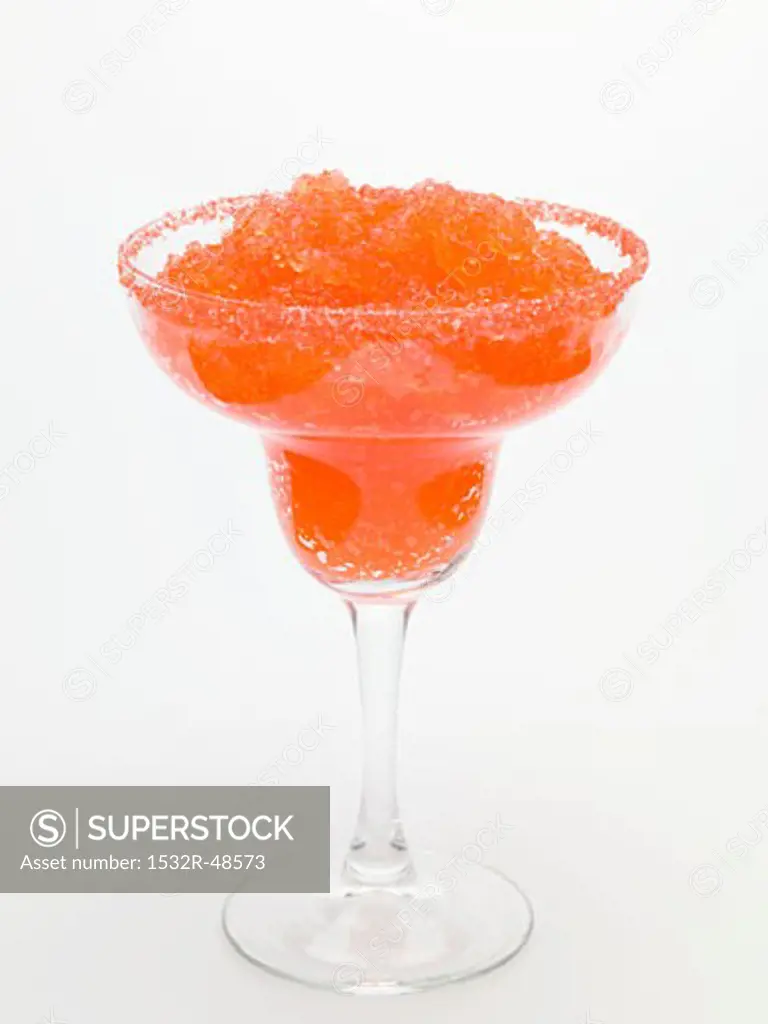Frozen Strawberry Daiquiri in glass with sugared rim