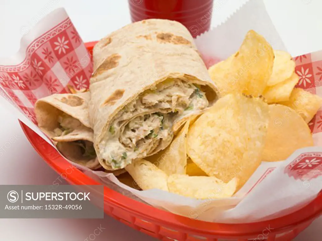Wrap with crisps in a plastic basket