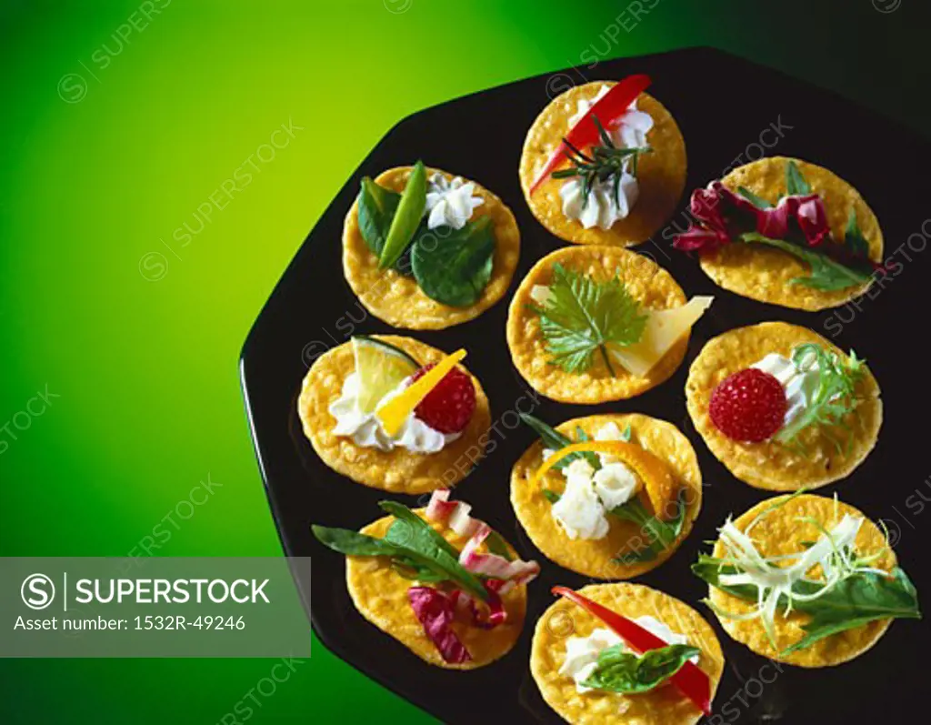 Platter of Rice Crackers with Assorted Toppings