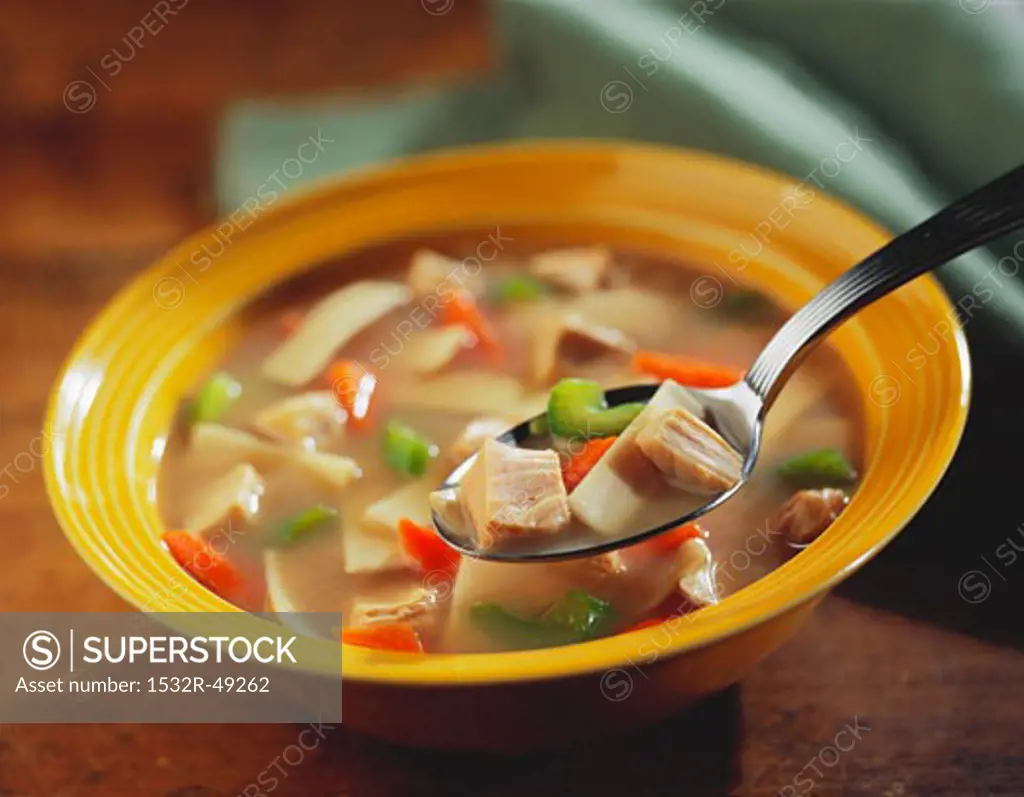 Spoonful of Chicken Soup Over Bowl