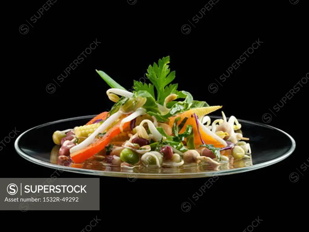 Bean salad on glass plate
