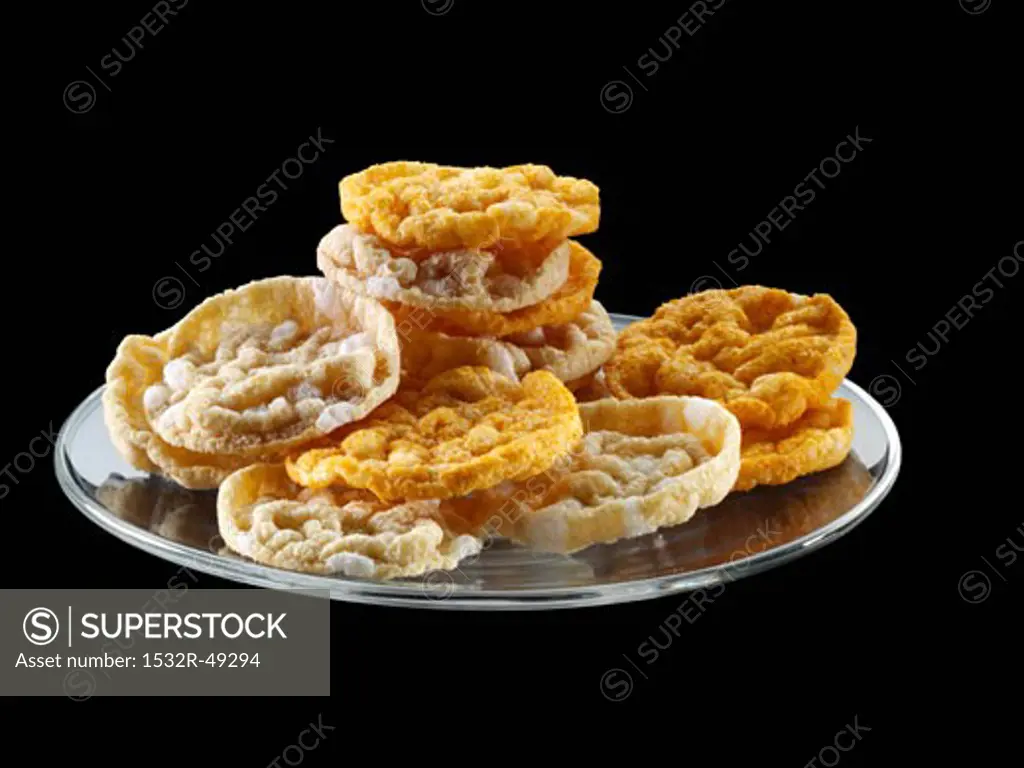 Rice cakes on glass plate