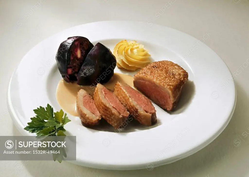 Duck breast with red cabbage dumpling