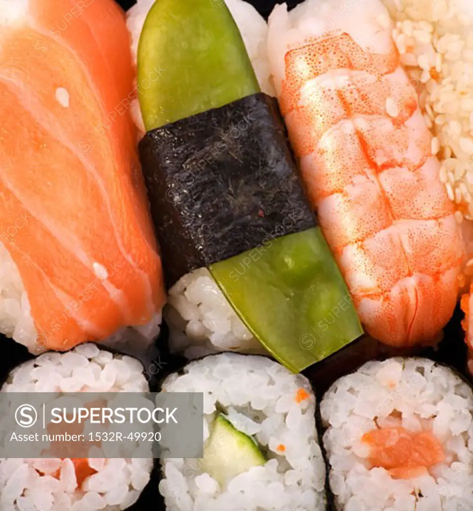 Assorted sushi from above (close-up)