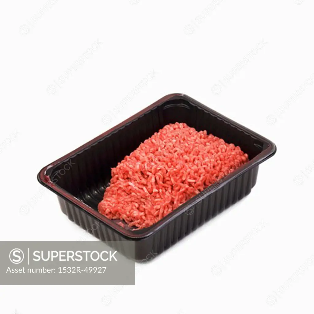 Minced beef in plastic container