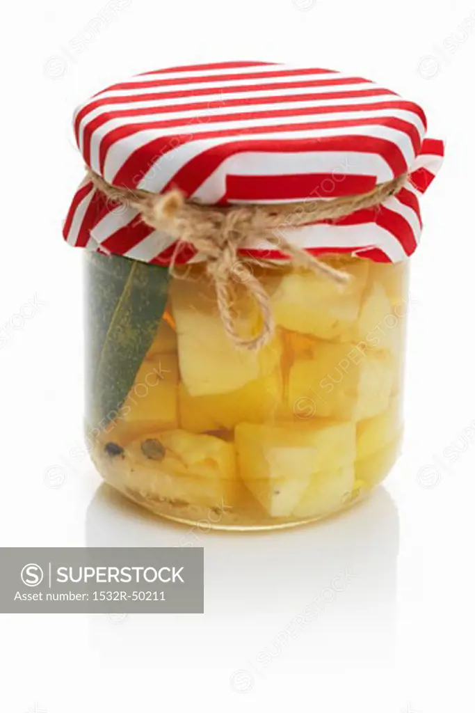 Pickled sheep's cheese in a jar