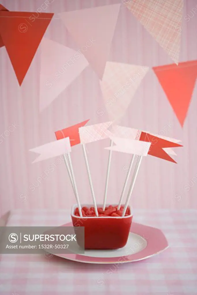 Bowl of Candy with Decorative Paper Flags
