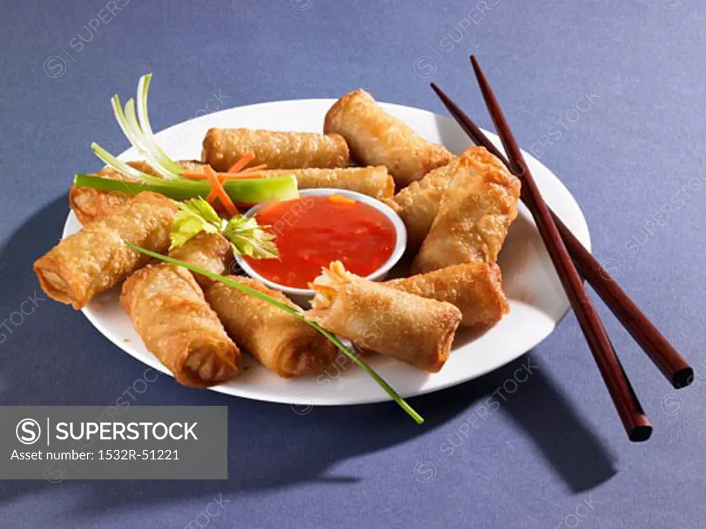 Spring rolls with chilli dip