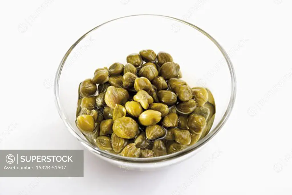 Capers in glass bowl