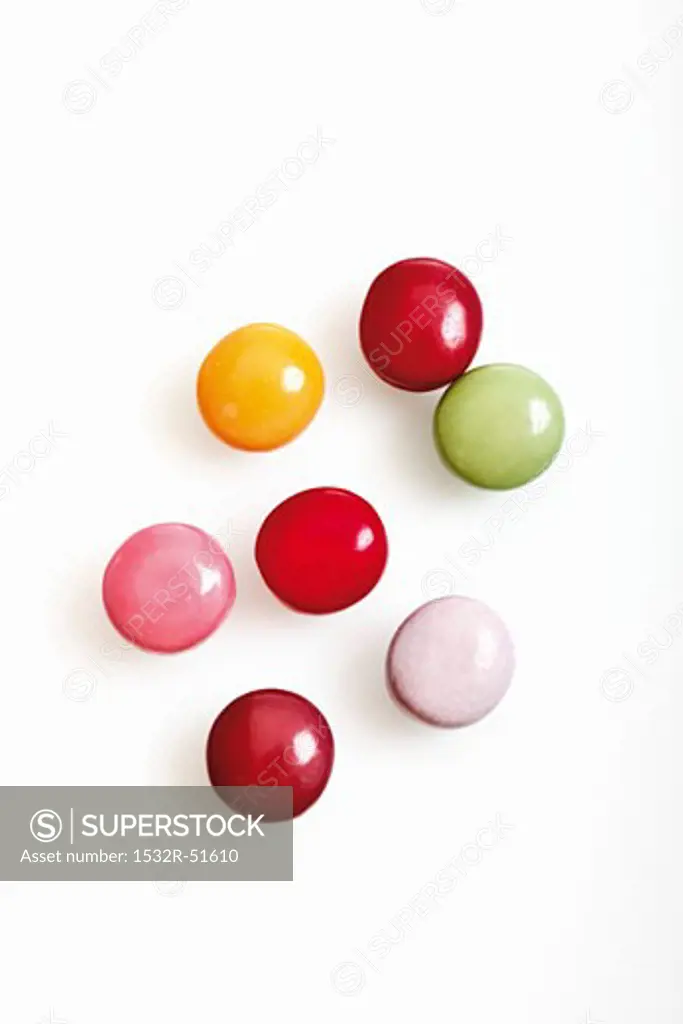 Coloured chewing gum pellets (overhead view)