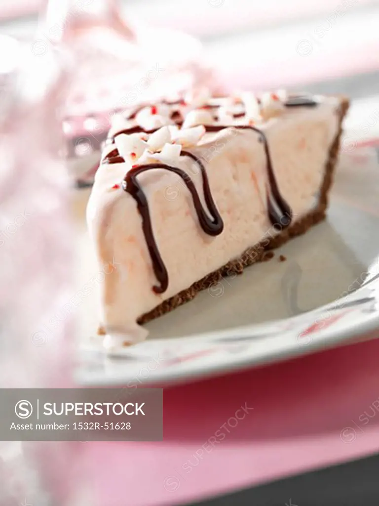 Slice of Ice Cream Pie with Chocolate Drizzles