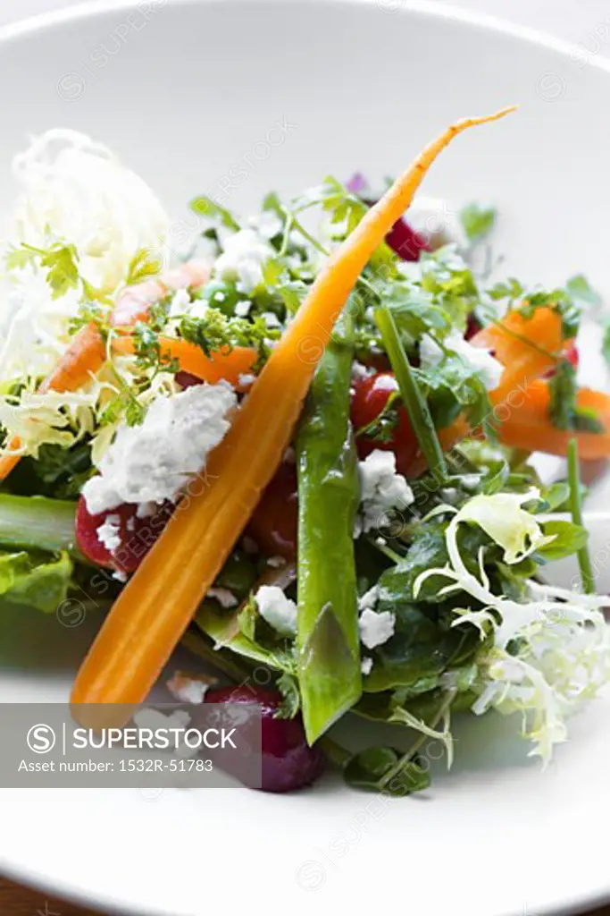 Frisee Salad with Carrots, Asparagus, Beets and Feta