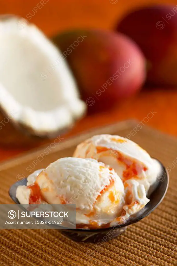 Coconut Mango Ice Cream in a Dish