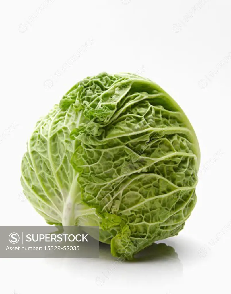 Whole Head of Cabbage on White Background