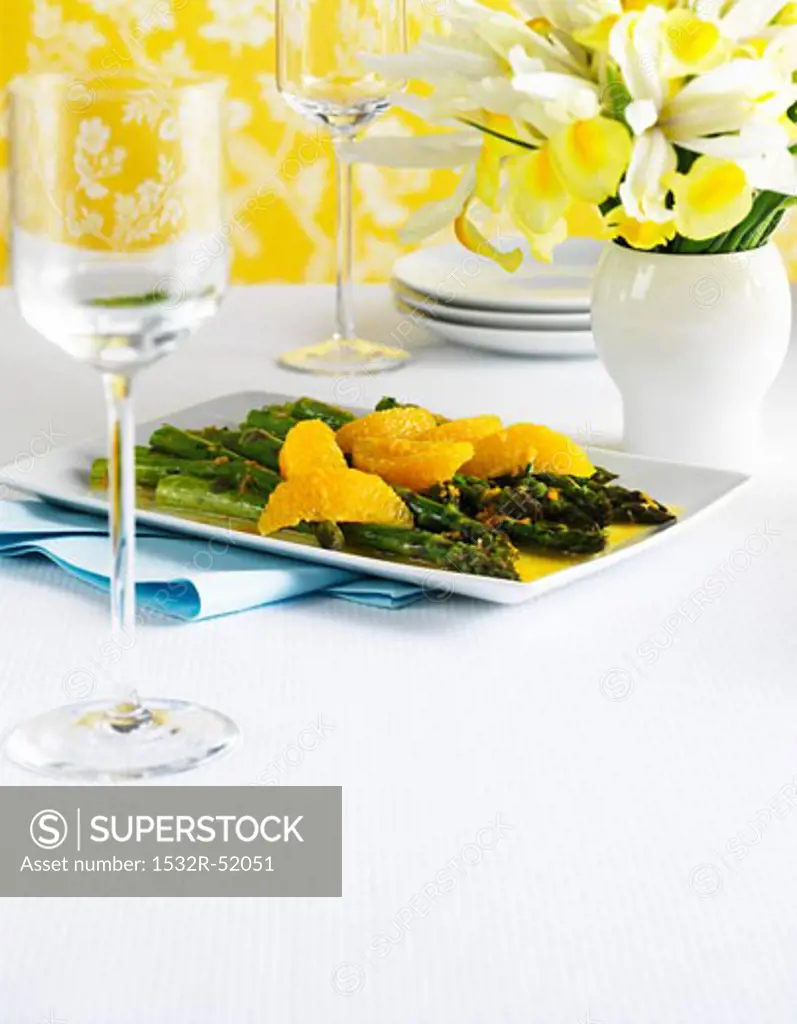 Asparagus and orange salad on a platter