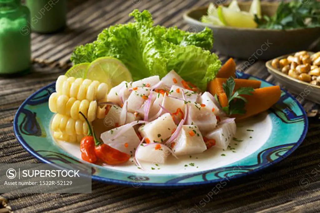 Ceviche with Corn and Sliced Yams