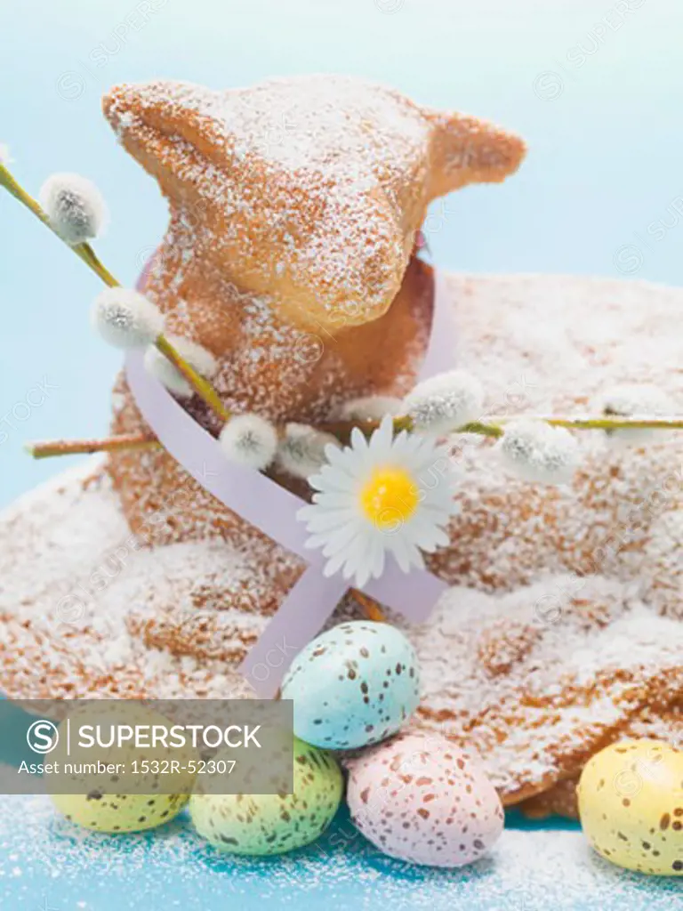 Baked Easter lamb with pussy willow and Easter eggs (detail)