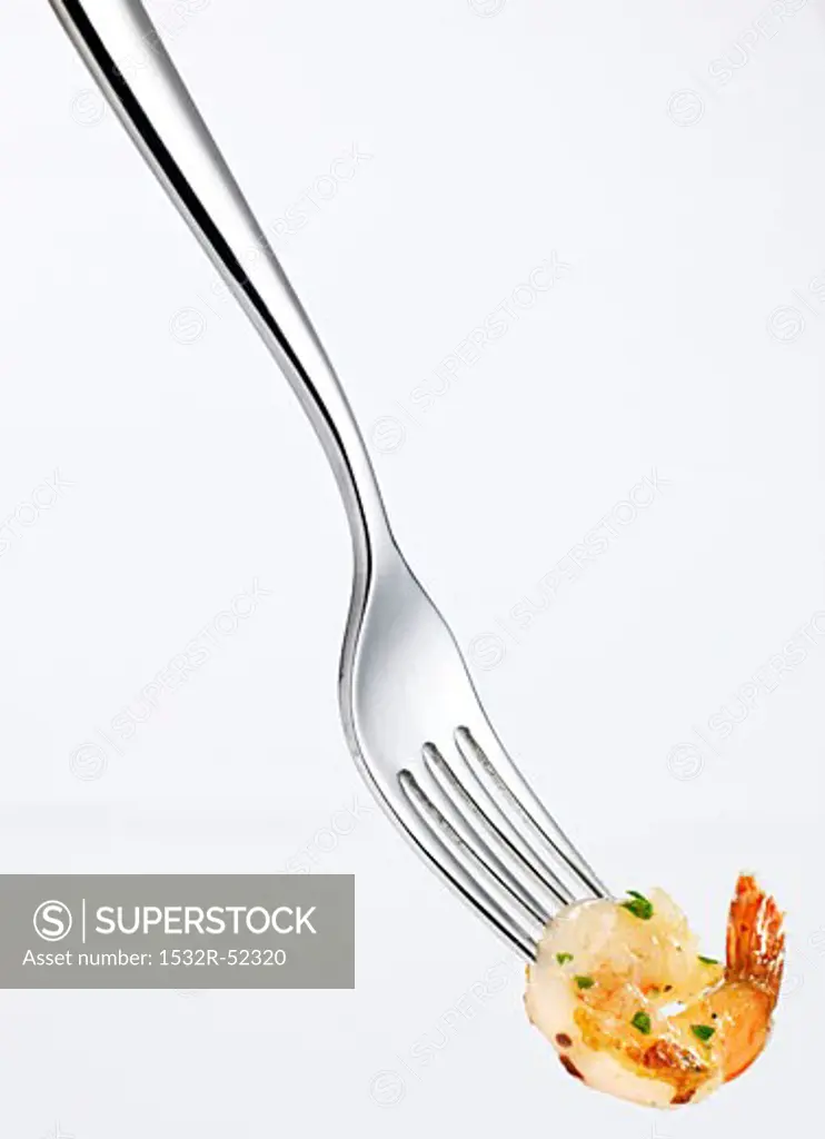 A prawn on a fork
