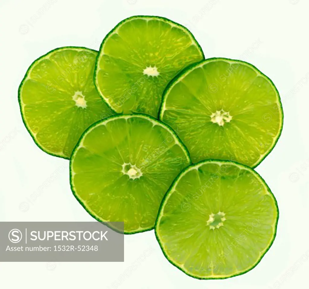 Five slices of lime (overhead view)