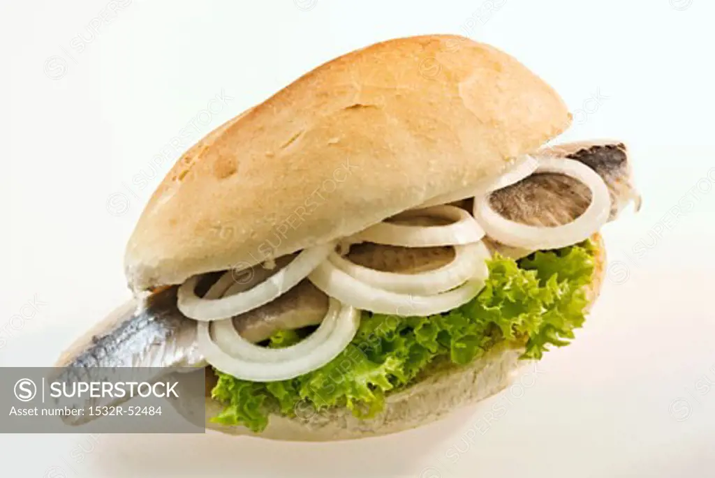 Matjes herring roll with lettuce and onions