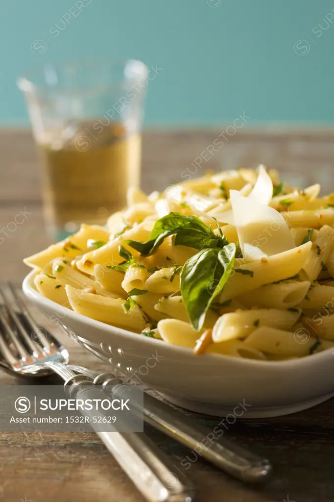 Penne Pasta with Basil and Parmesan Cheese