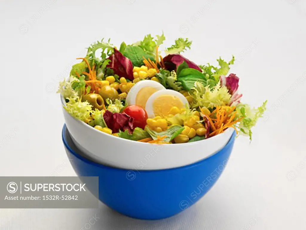 Mixed salad leaves with vegetables and egg