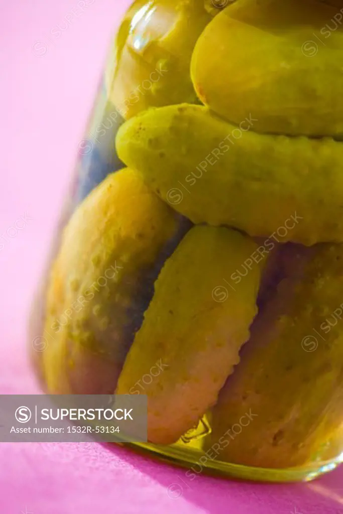 Pickled gherkins in jar